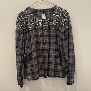 Anthropologie pearls plaid top